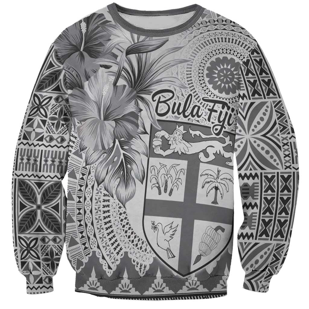 Vintage Bula Fiji Personalised Sweatshirt Beige Hibiscus Tapa Pattern LT9 Unisex White - Polynesian Pride