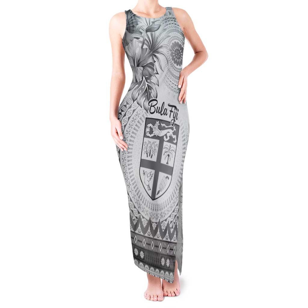 Vintage Bula Fiji Personalised Tank Maxi Dress Beige Hibiscus Tapa Pattern LT9 Women White - Polynesian Pride