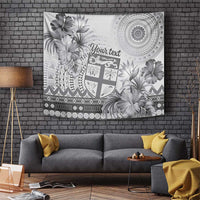 Vintage Bula Fiji Personalised Tapestry Beige Hibiscus Tapa Pattern LT9 White - Polynesian Pride