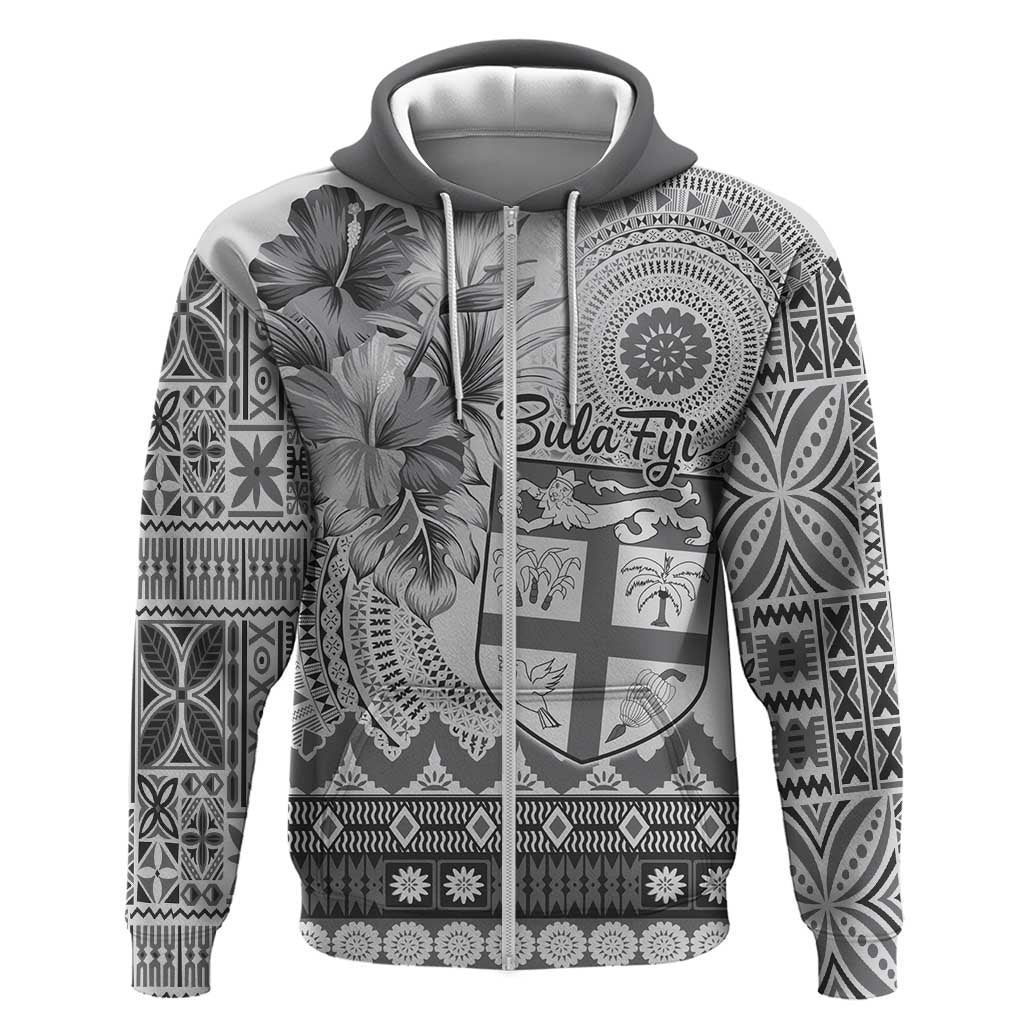 Vintage Bula Fiji Personalised Zip Hoodie Beige Hibiscus Tapa Pattern LT9 Zip Hoodie White - Polynesian Pride
