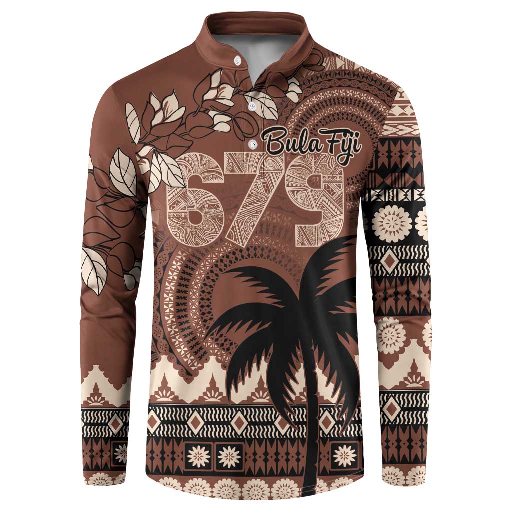 Personalised Bula Fiji 679 Button Sweatshirt Fijian Tagimoucia Masi Tapa Art LT9 Brown - Polynesian Pride