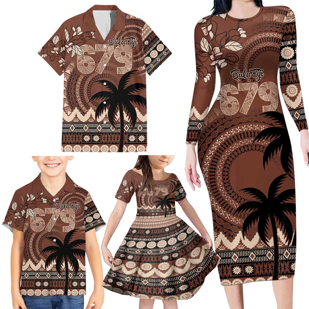 Personalised Bula Fiji 679 Family Matching Long Sleeve Bodycon Dress and Hawaiian Shirt Fijian Tagimoucia Masi Tapa Art