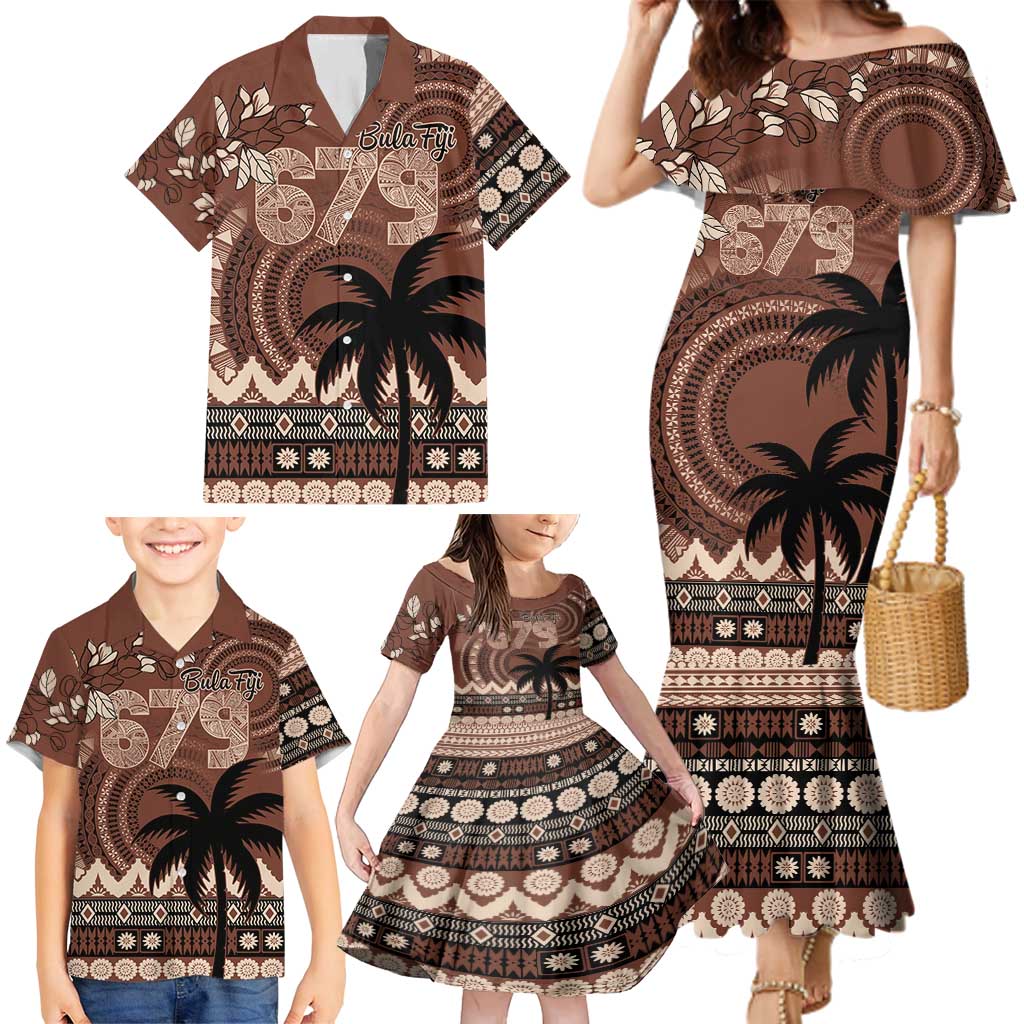 Personalised Bula Fiji 679 Family Matching Mermaid Dress and Hawaiian Shirt Fijian Tagimoucia Masi Tapa Art