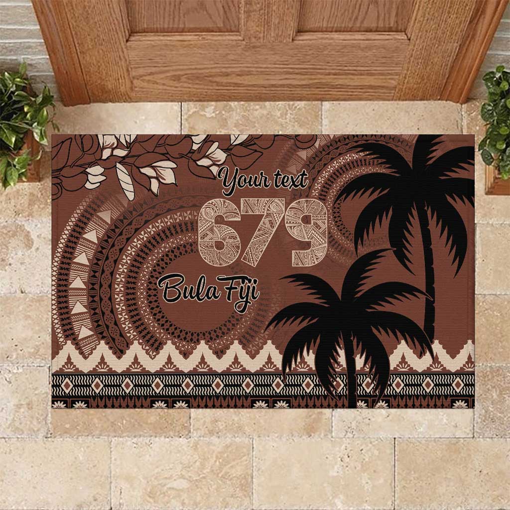 Personalised Bula Fiji 679 Rubber Doormat Fijian Tagimoucia Masi Tapa Art LT9 Brown - Polynesian Pride