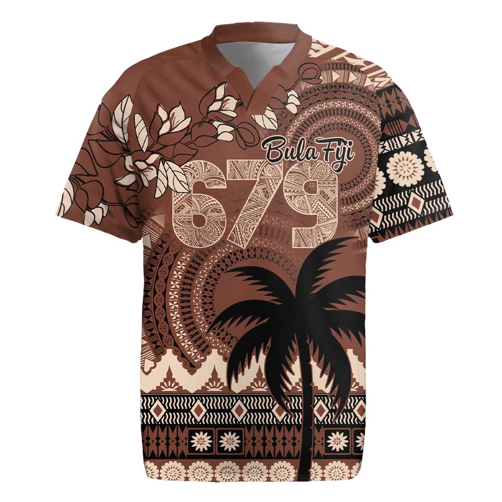 Personalised Bula Fiji 679 Rugby Jersey Fijian Tagimoucia Masi Tapa Art LT9 Brown - Polynesian Pride