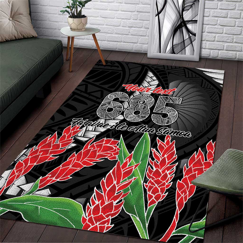 Personalised Samoa 685 Area Rug Teuila Flower With Black Samoan Tattoo LT9 Black - Polynesian Pride