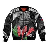 Personalised Samoa 685 Bomber Jacket Teuila Flower With Black Samoan Tattoo LT9 Unisex Black - Polynesian Pride