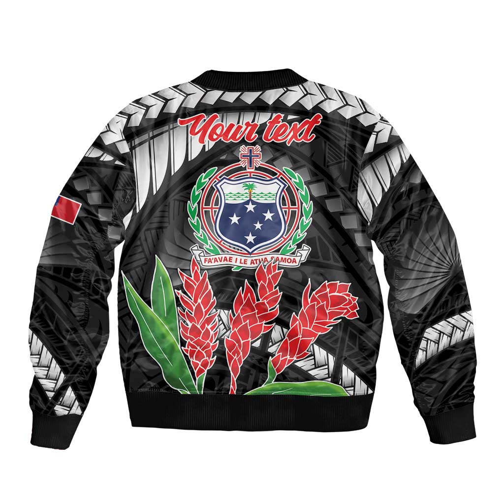 Personalised Samoa 685 Bomber Jacket Teuila Flower With Black Samoan Tattoo LT9 - Polynesian Pride
