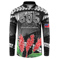 Personalised Samoa 685 Button Sweatshirt Teuila Flower With Black Samoan Tattoo LT9 Black - Polynesian Pride