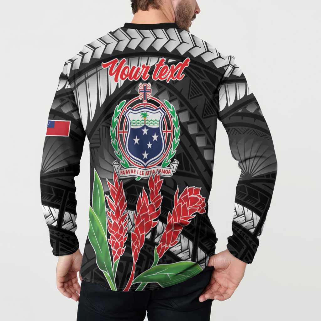 Personalised Samoa 685 Button Sweatshirt Teuila Flower With Black Samoan Tattoo LT9 - Polynesian Pride