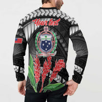 Personalised Samoa 685 Button Sweatshirt Teuila Flower With Black Samoan Tattoo LT9 - Polynesian Pride