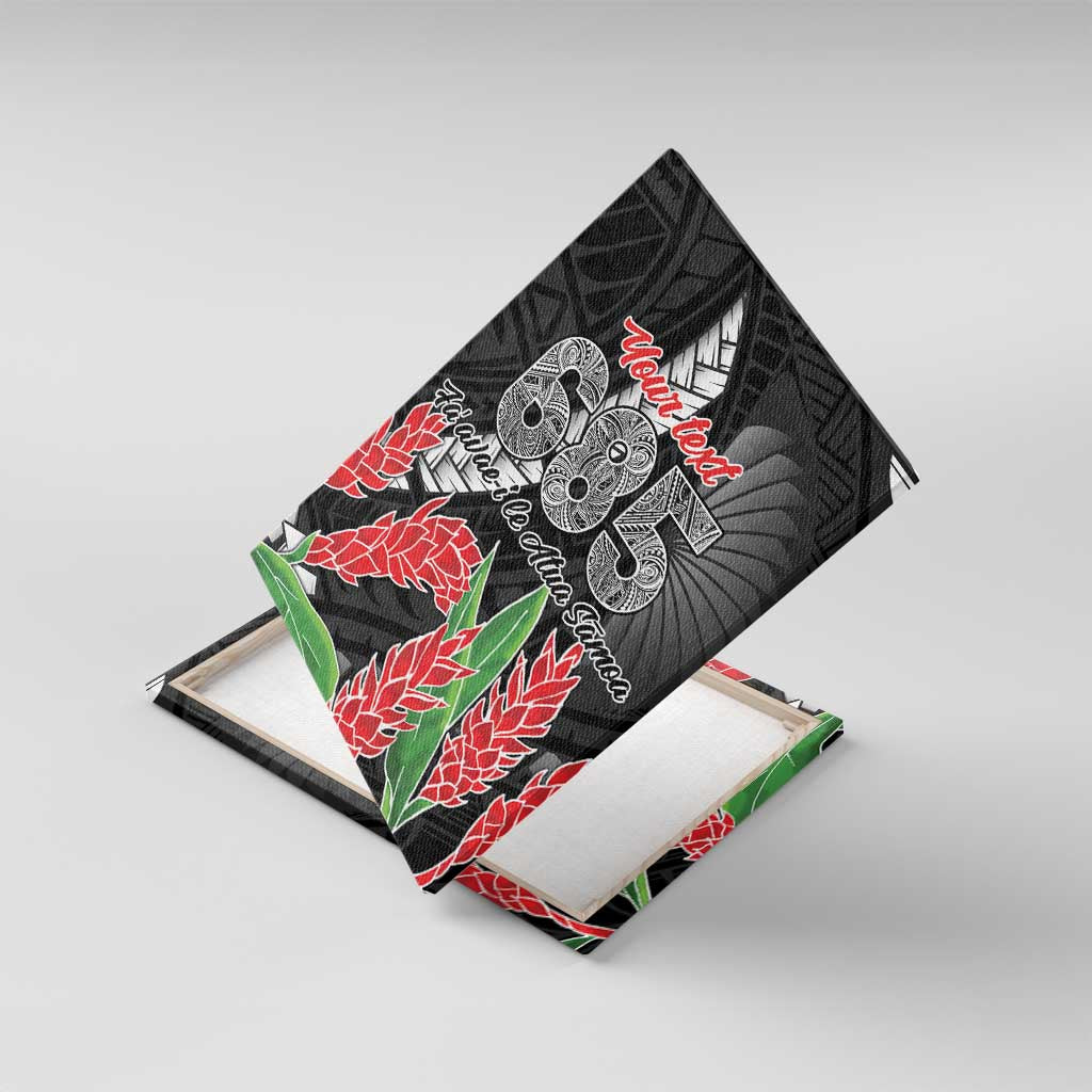 Personalised Samoa 685 Canvas Wall Art Teuila Flower With Black Samoan Tattoo LT9 With Frame Black - Polynesian Pride