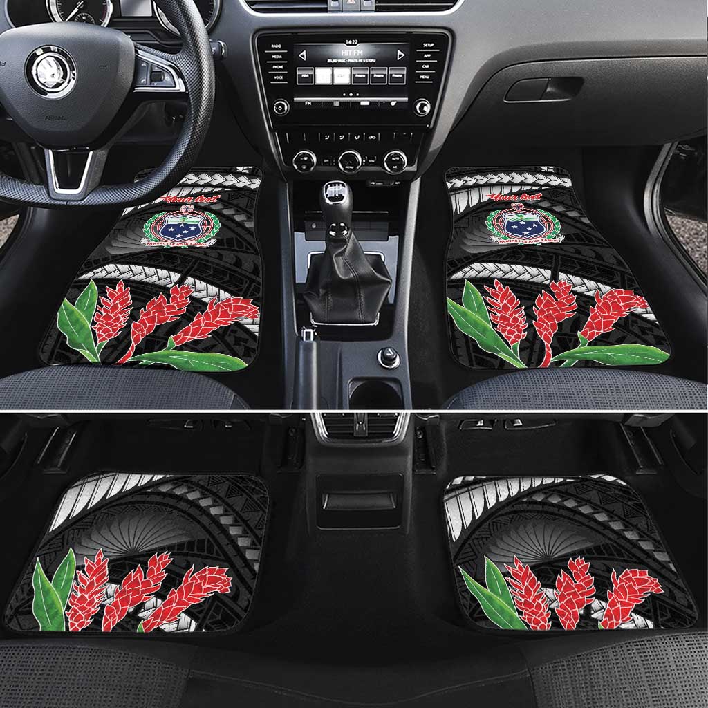 Personalised Samoa 685 Car Mats Teuila Flower With Black Samoan Tattoo LT9 Set 4pcs Black - Polynesian Pride