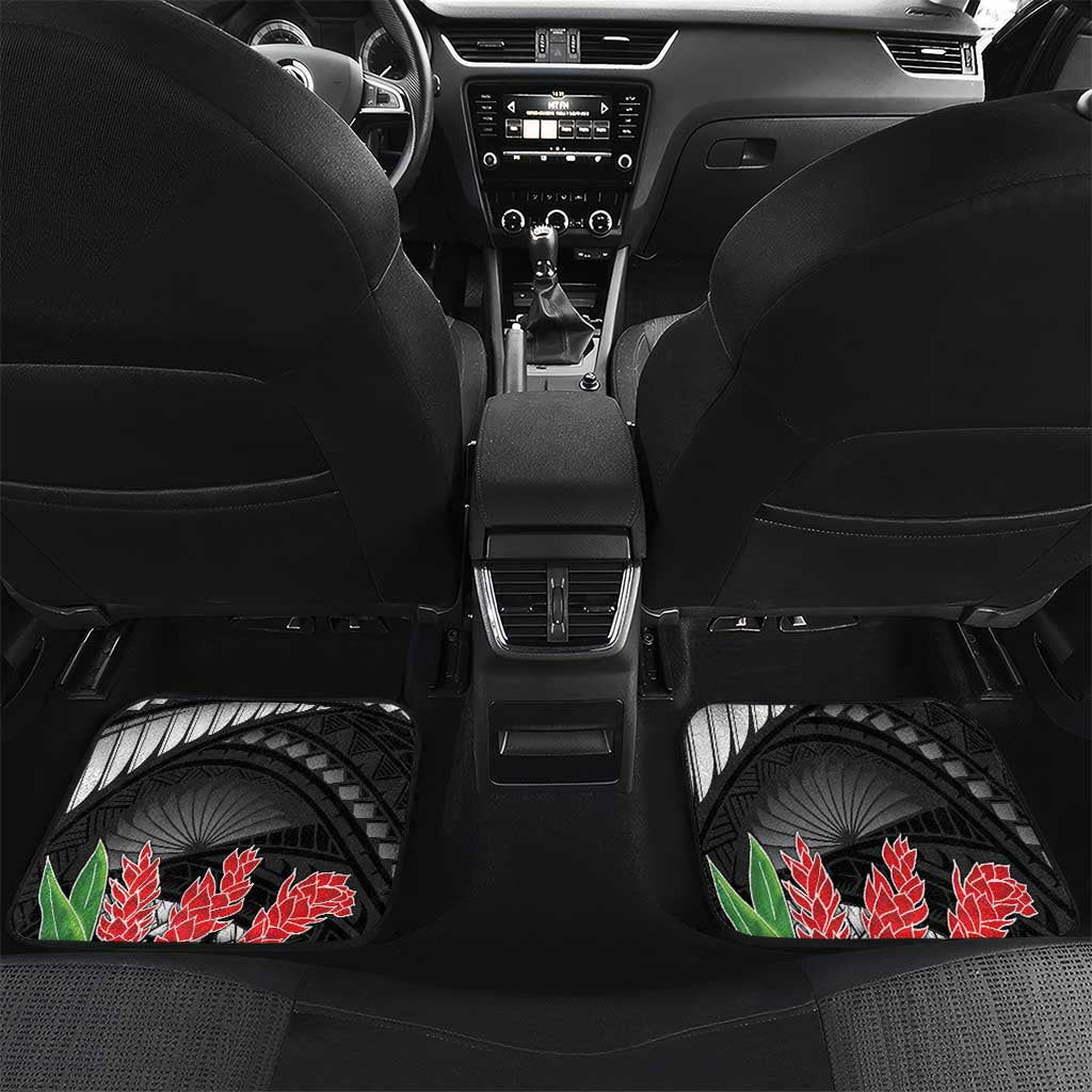 Personalised Samoa 685 Car Mats Teuila Flower With Black Samoan Tattoo LT9 Set 2pcs - Back Black - Polynesian Pride