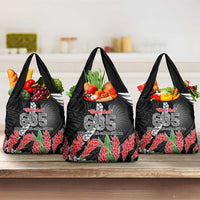 Personalised Samoa 685 Grocery Bag Teuila Flower With Black Samoan Tattoo LT9 3-pack One Size Black - Polynesian Pride