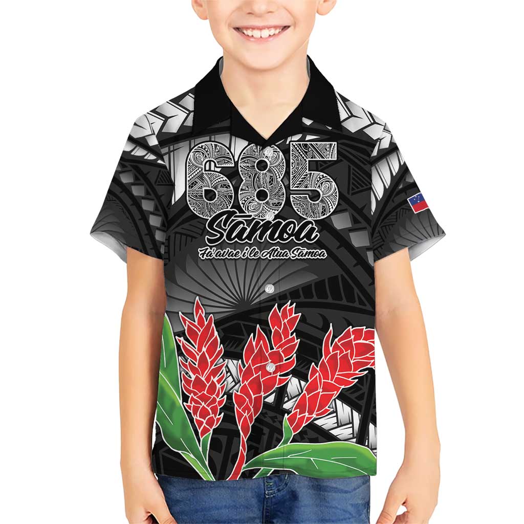 Personalised Samoa 685 Kid Hawaiian Shirt Teuila Flower With Black Samoan Tattoo LT9 Kid Black - Polynesian Pride