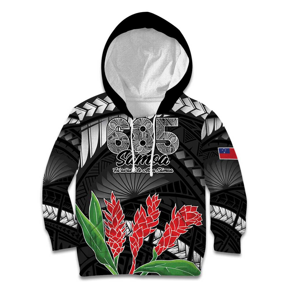 Personalised Samoa 685 Kid Hoodie Teuila Flower With Black Samoan Tattoo LT9 Hoodie Black - Polynesian Pride