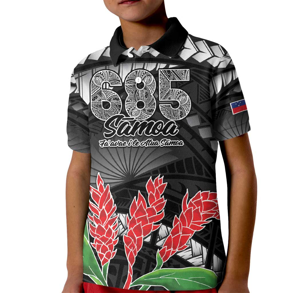 Personalised Samoa 685 Kid Polo Shirt Teuila Flower With Black Samoan Tattoo LT9 Kid Black - Polynesian Pride