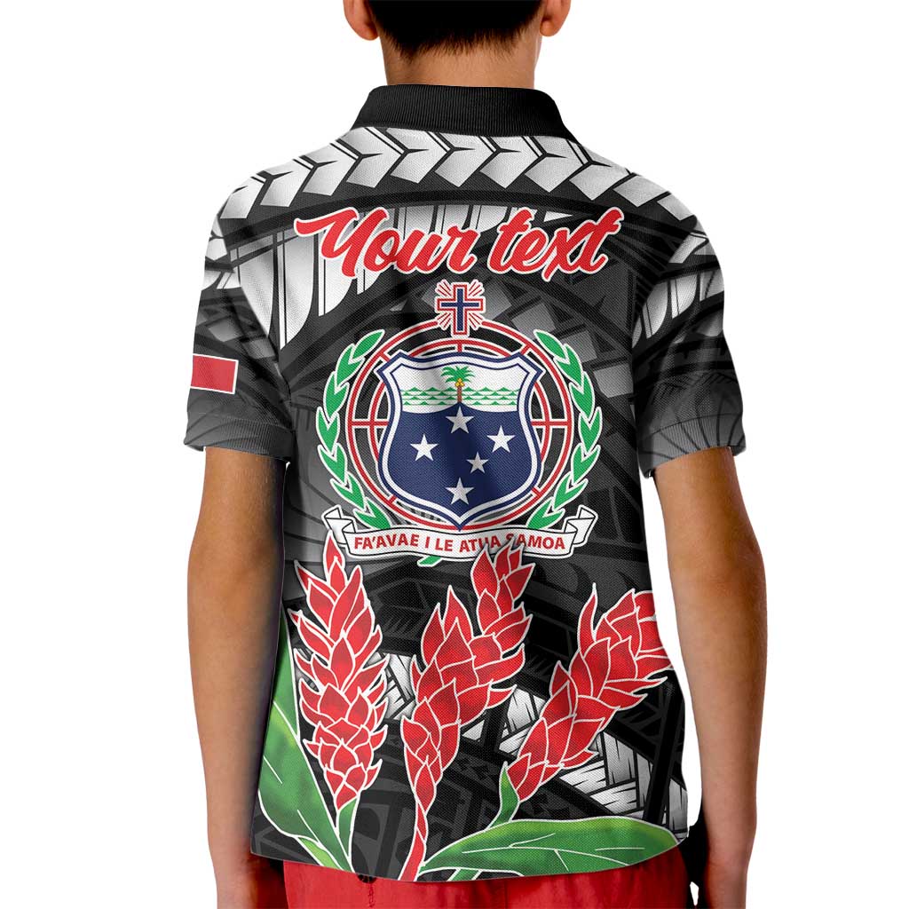 Personalised Samoa 685 Kid Polo Shirt Teuila Flower With Black Samoan Tattoo LT9 - Polynesian Pride