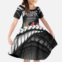 Personalised Samoa 685 Kid Short Sleeve Dress Teuila Flower With Black Samoan Tattoo LT9 KID Black - Polynesian Pride