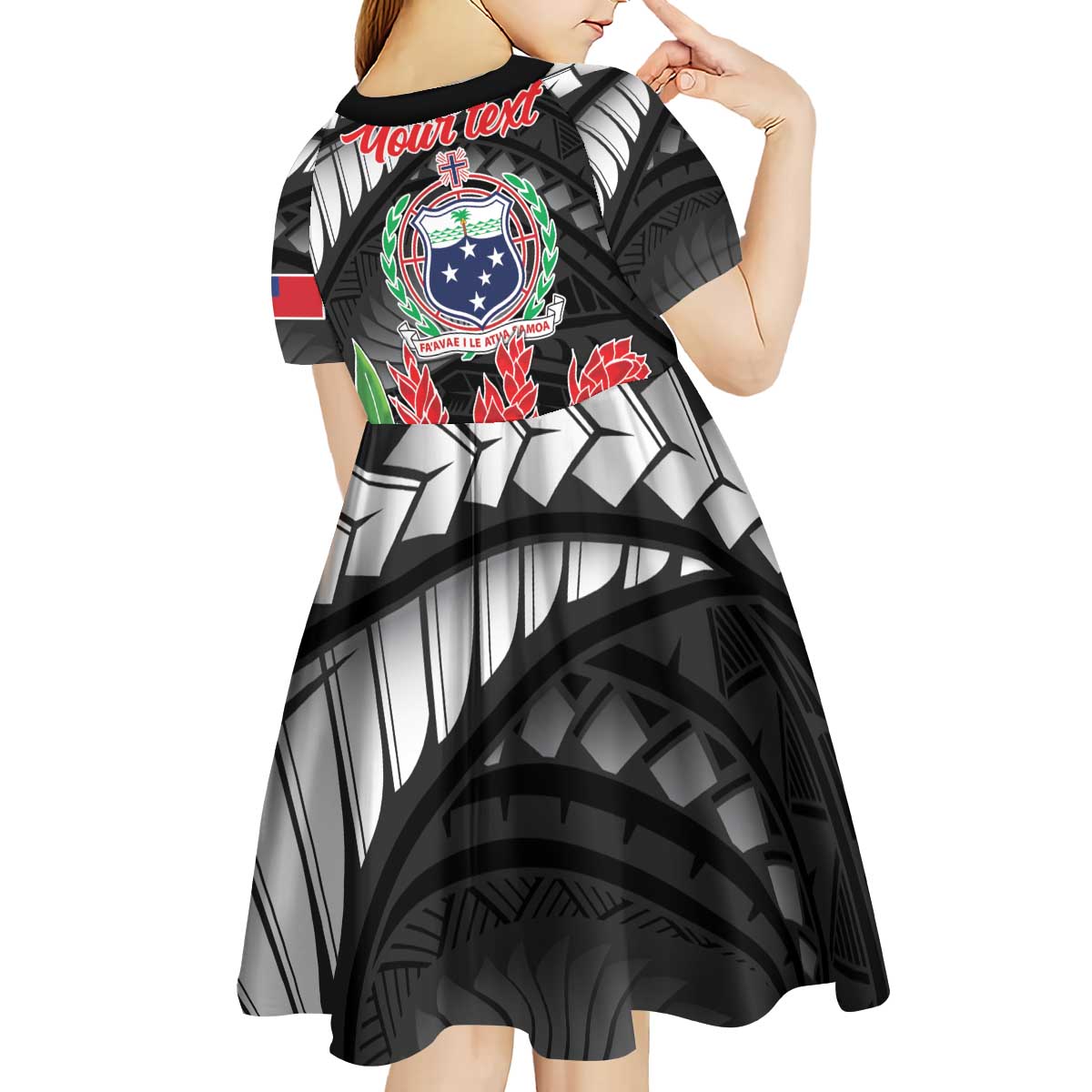 Personalised Samoa 685 Kid Short Sleeve Dress Teuila Flower With Black Samoan Tattoo LT9 - Polynesian Pride