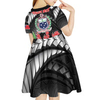 Personalised Samoa 685 Kid Short Sleeve Dress Teuila Flower With Black Samoan Tattoo LT9 - Polynesian Pride