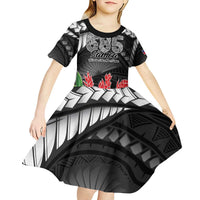 Personalised Samoa 685 Kid Short Sleeve Dress Teuila Flower With Black Samoan Tattoo LT9 - Polynesian Pride