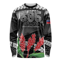 Personalised Samoa 685 Long Sleeve Shirt Teuila Flower With Black Samoan Tattoo LT9 Unisex Black - Polynesian Pride