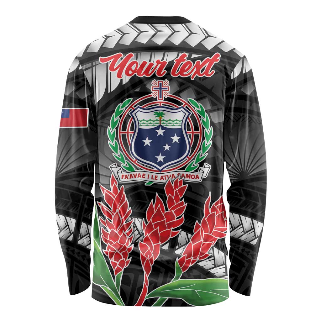 Personalised Samoa 685 Long Sleeve Shirt Teuila Flower With Black Samoan Tattoo LT9 - Polynesian Pride