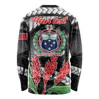 Personalised Samoa 685 Long Sleeve Shirt Teuila Flower With Black Samoan Tattoo LT9 - Polynesian Pride
