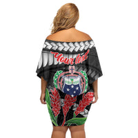 Personalised Samoa 685 Off Shoulder Short Dress Teuila Flower With Black Samoan Tattoo LT9 - Polynesian Pride