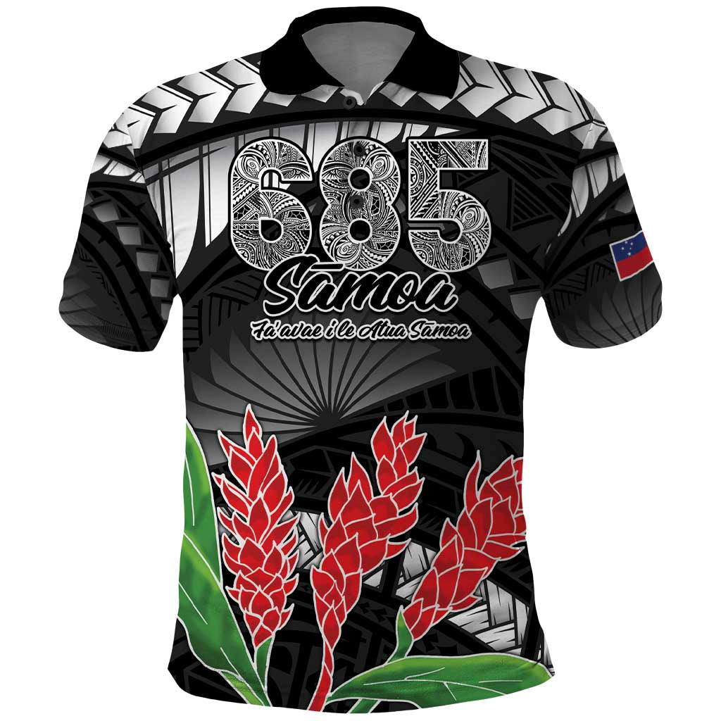 Personalised Samoa 685 Polo Shirt Teuila Flower With Black Samoan Tattoo LT9 Black - Polynesian Pride