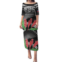 Personalised Samoa 685 Puletasi Teuila Flower With Black Samoan Tattoo LT9 Long Dress Black - Polynesian Pride