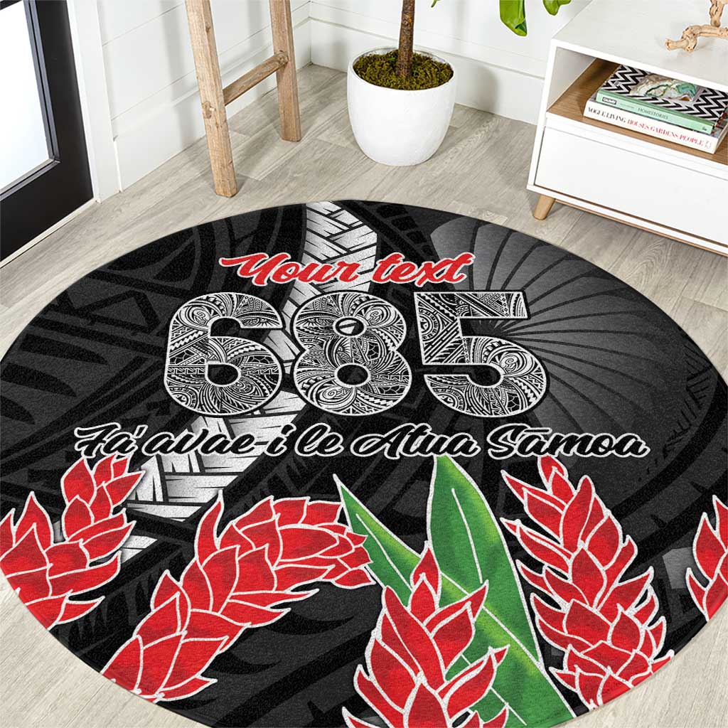 Personalised Samoa 685 Round Carpet Teuila Flower With Black Samoan Tattoo LT9 Black - Polynesian Pride