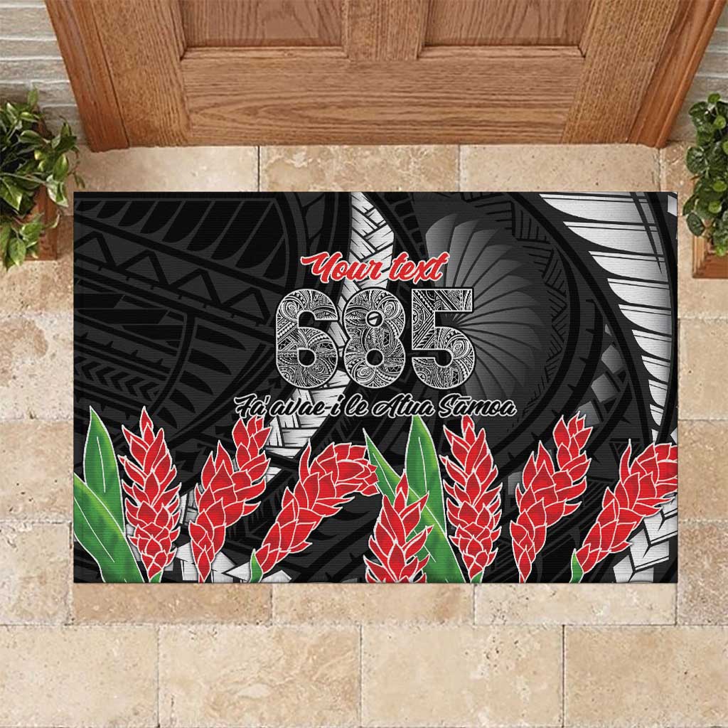 Personalised Samoa 685 Rubber Doormat Teuila Flower With Black Samoan Tattoo LT9 Black - Polynesian Pride