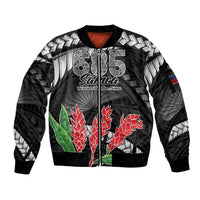Personalised Samoa 685 Sleeve Zip Bomber Jacket Teuila Flower With Black Samoan Tattoo LT9 Unisex Black - Polynesian Pride