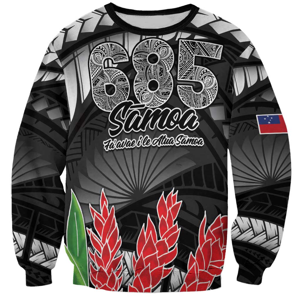 Personalised Samoa 685 Sweatshirt Teuila Flower With Black Samoan Tattoo LT9 Unisex Black - Polynesian Pride