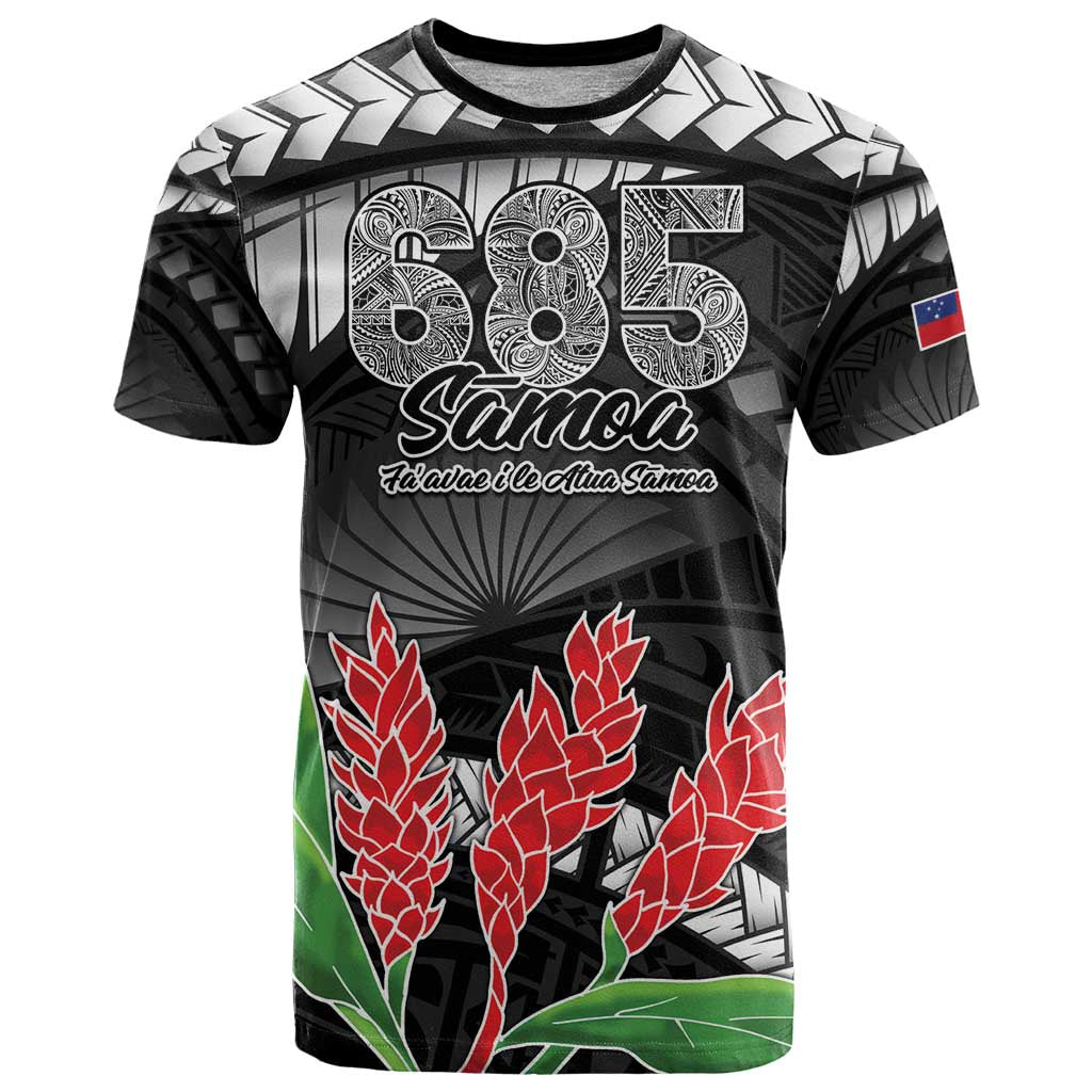 Personalised Samoa 685 T Shirt Teuila Flower With Black Samoan Tattoo LT9 Black - Polynesian Pride