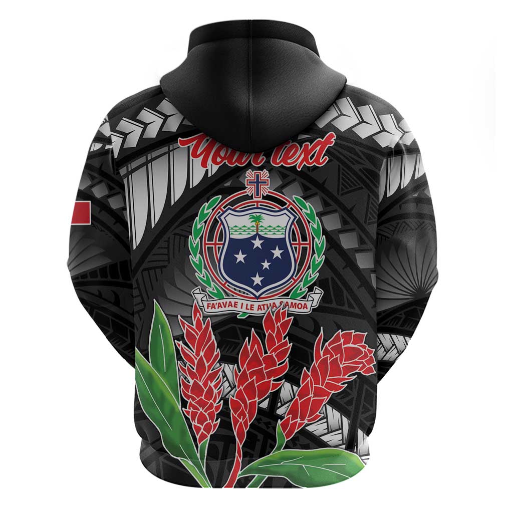 Personalised Samoa 685 Zip Hoodie Teuila Flower With Black Samoan Tattoo LT9 - Polynesian Pride