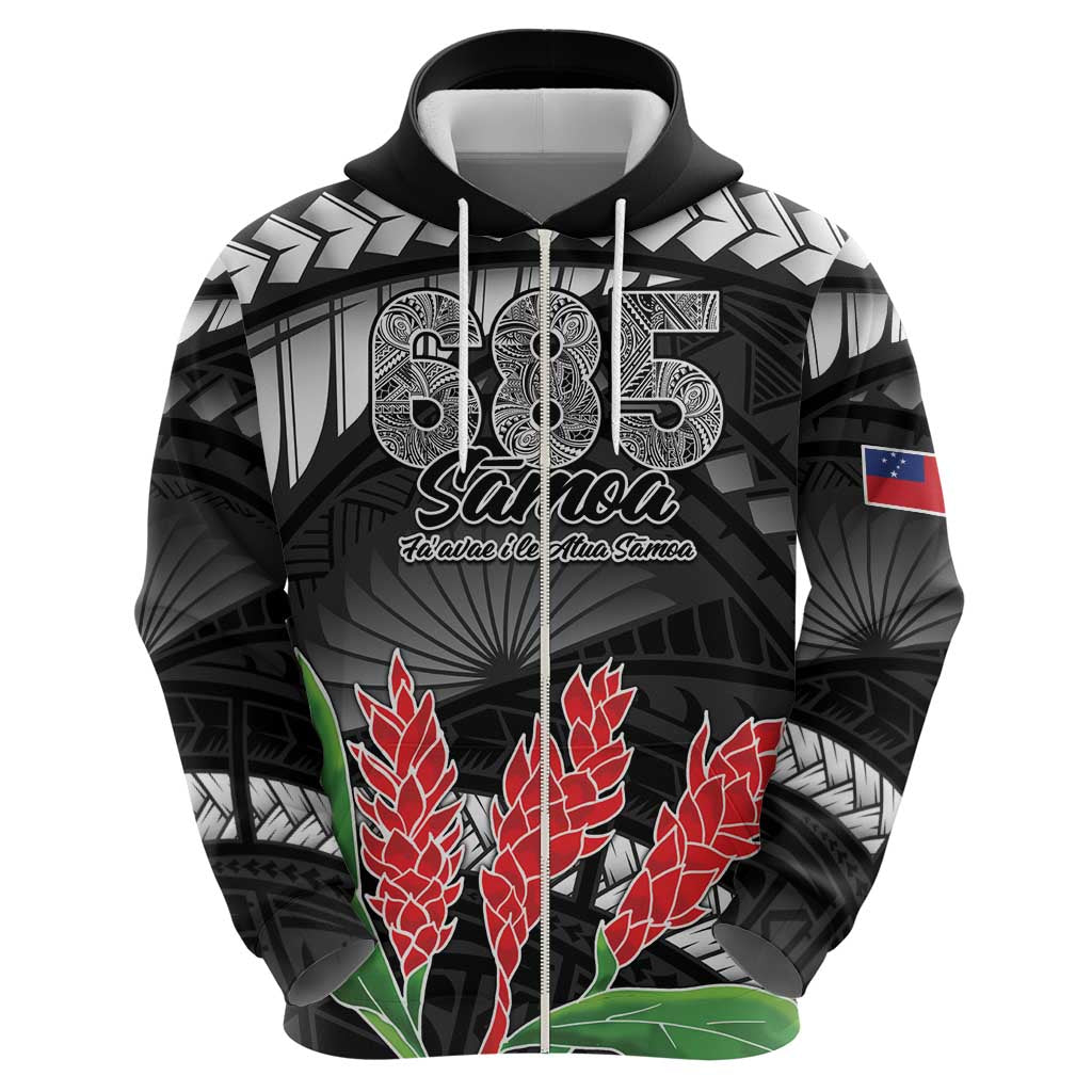 Personalised Samoa 685 Zip Hoodie Teuila Flower With Black Samoan Tattoo LT9 - Polynesian Pride