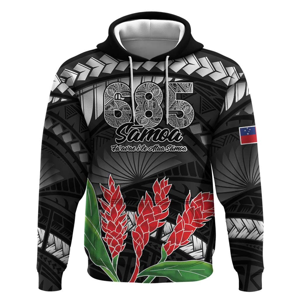Personalised Samoa 685 Zip Hoodie Teuila Flower With Black Samoan Tattoo LT9 Pullover Hoodie Black - Polynesian Pride