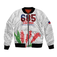Personalised Samoa 685 Bomber Jacket Teuila Flower With White Samoan Tattoo LT9 Unisex White - Polynesian Pride