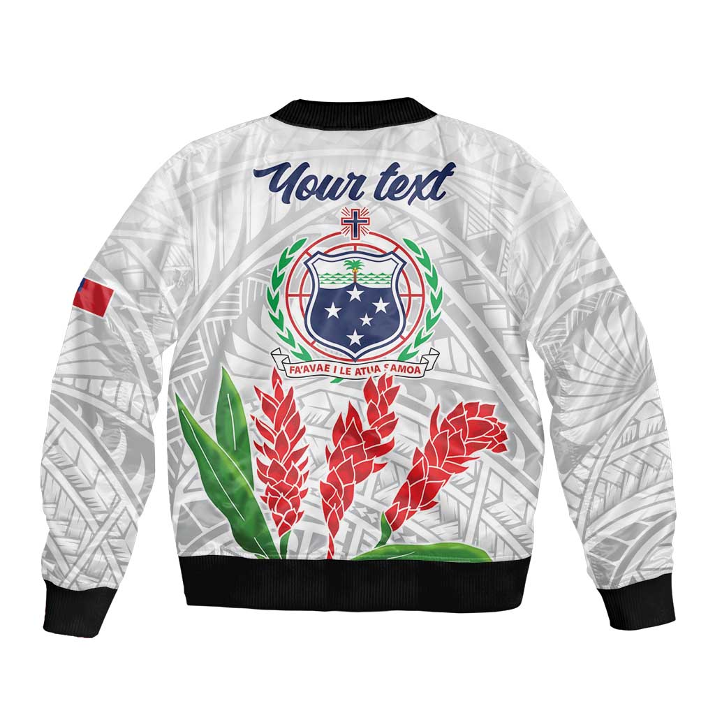 Personalised Samoa 685 Bomber Jacket Teuila Flower With White Samoan Tattoo LT9 - Polynesian Pride