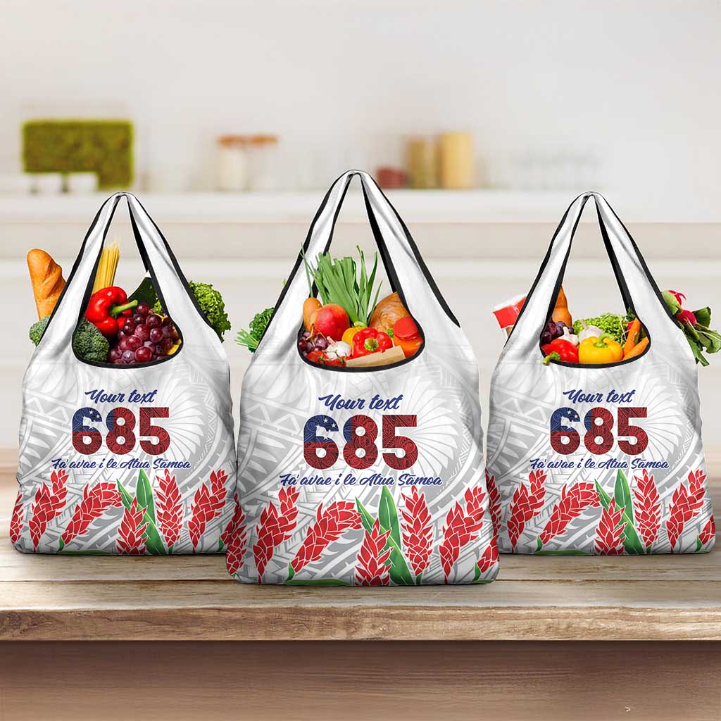Personalised Samoa 685 Grocery Bag Teuila Flower With White Samoan Tattoo LT9 3-pack One Size White - Polynesian Pride