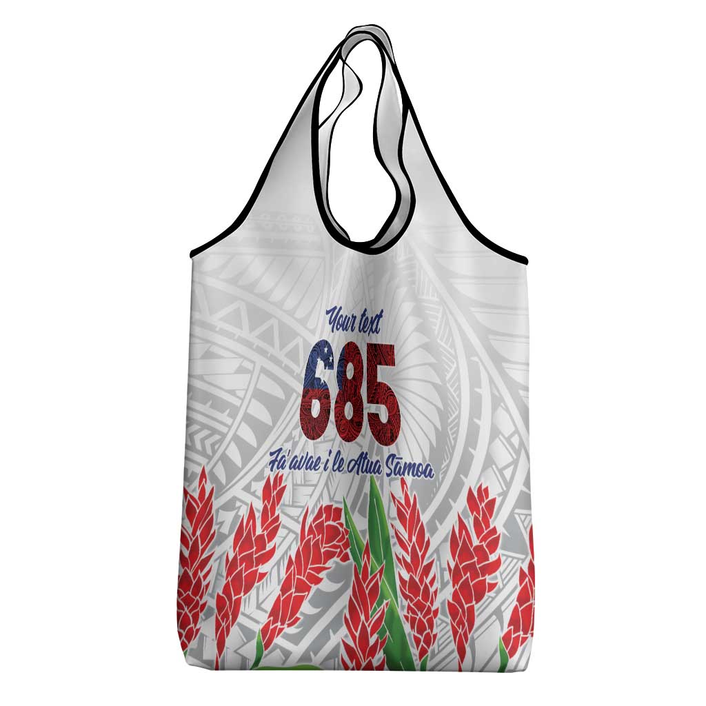 Personalised Samoa 685 Grocery Bag Teuila Flower With White Samoan Tattoo LT9 - Polynesian Pride