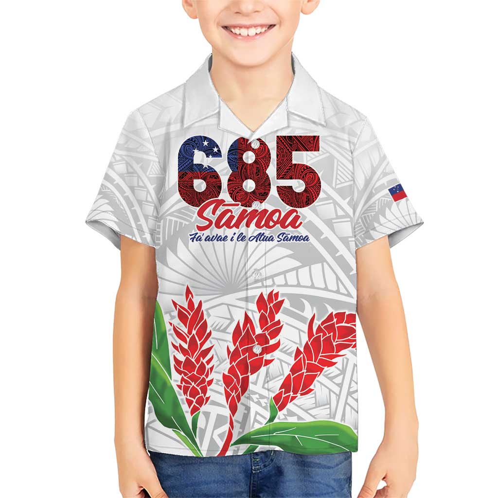 Personalised Samoa 685 Kid Hawaiian Shirt Teuila Flower With White Samoan Tattoo LT9 Kid White - Polynesian Pride