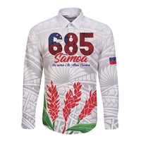 Personalised Samoa 685 Long Sleeve Button Shirt Teuila Flower With White Samoan Tattoo LT9 Unisex White - Polynesian Pride
