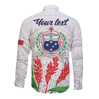 Personalised Samoa 685 Long Sleeve Button Shirt Teuila Flower With White Samoan Tattoo LT9 - Polynesian Pride
