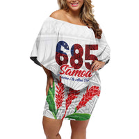 Personalised Samoa 685 Off Shoulder Short Dress Teuila Flower With White Samoan Tattoo LT9 Women White - Polynesian Pride