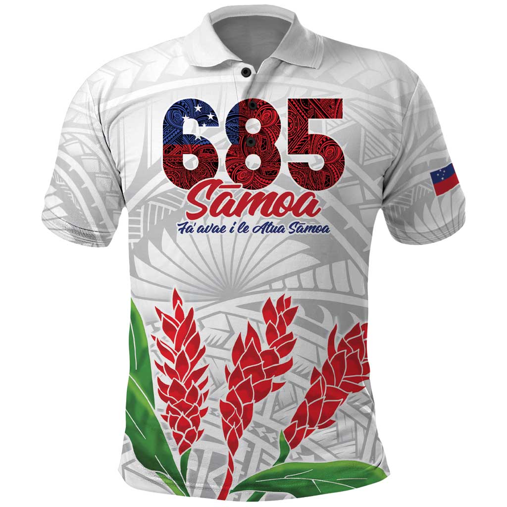Personalised Samoa 685 Polo Shirt Teuila Flower With White Samoan Tattoo LT9 White - Polynesian Pride